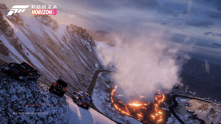 fh5 snow capped active volcano off road explore